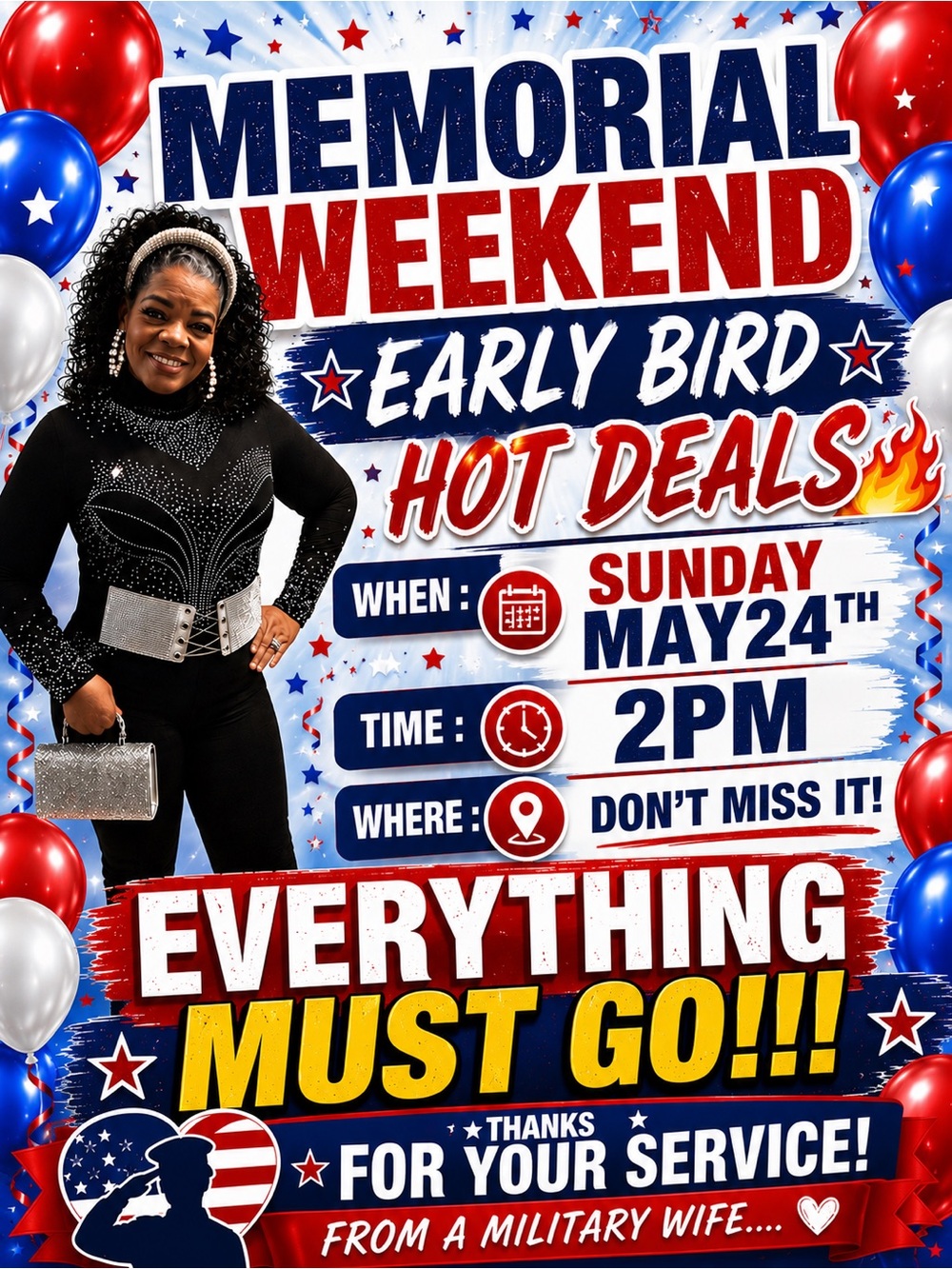 Memorial Weekend Early Bird Hot Deals Poster - Red, Blue, White